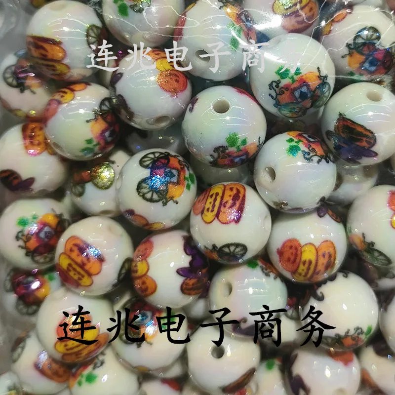 5pcs pimpkin cartoon anime acrylic beads white background printed beads for diy jewelry making bracelets materials