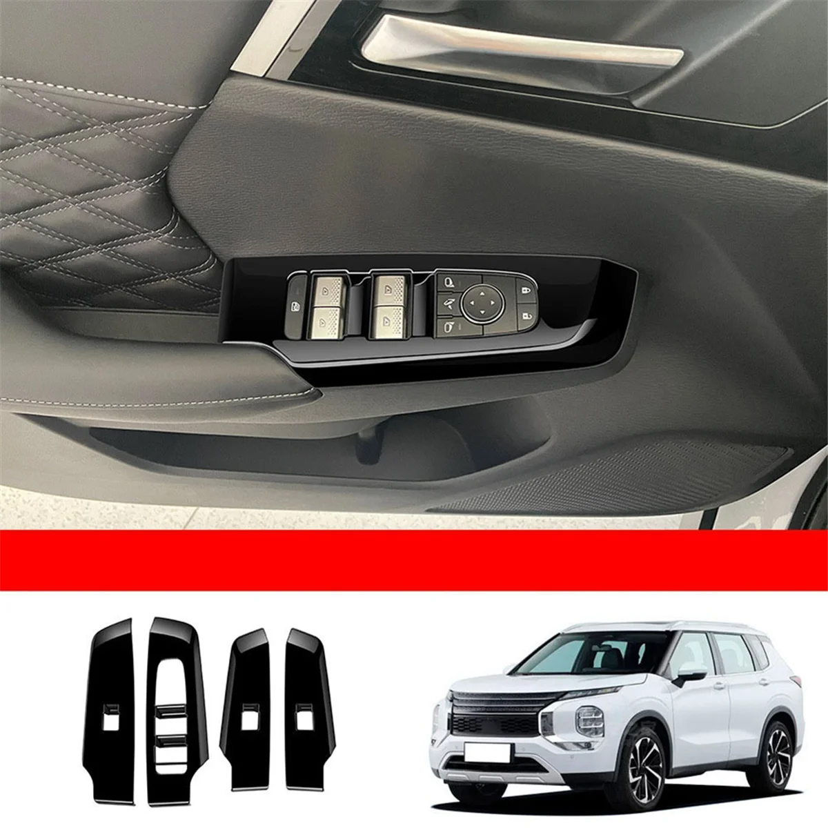 4Pcs Car Door Window Lift Button Panel Cover Interior Door Panels Trim for Mitsubishi Outlander 2022+ LHD,A