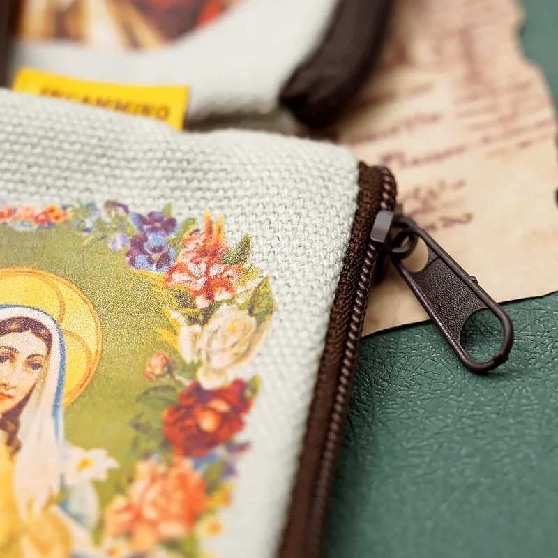 

9x7cm Virgin Mary Jesus Prayer Rosary Bag Coin Purse Religious Jewelry Storage Box Prayer Beads Rosary Box Christian Gifts