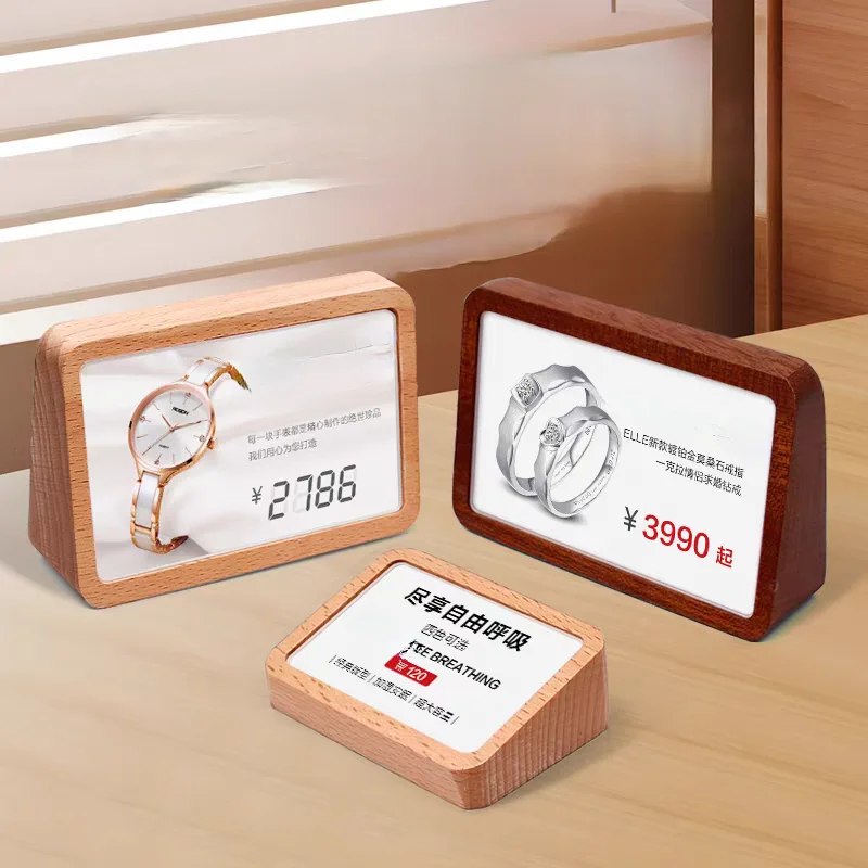 

60x38mm Slant Back Acrylic Sign Holder Display Stand Wood Menu Paper Holder Picture Frame Price Label Card Tags