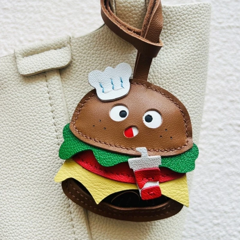 

Уникальная сумка из натуральной кожи, милый гамбургер ручной работы с картофелем фри, очаровательный брелок для пары, сумка через плечо, подвеска, подарок на день рождения