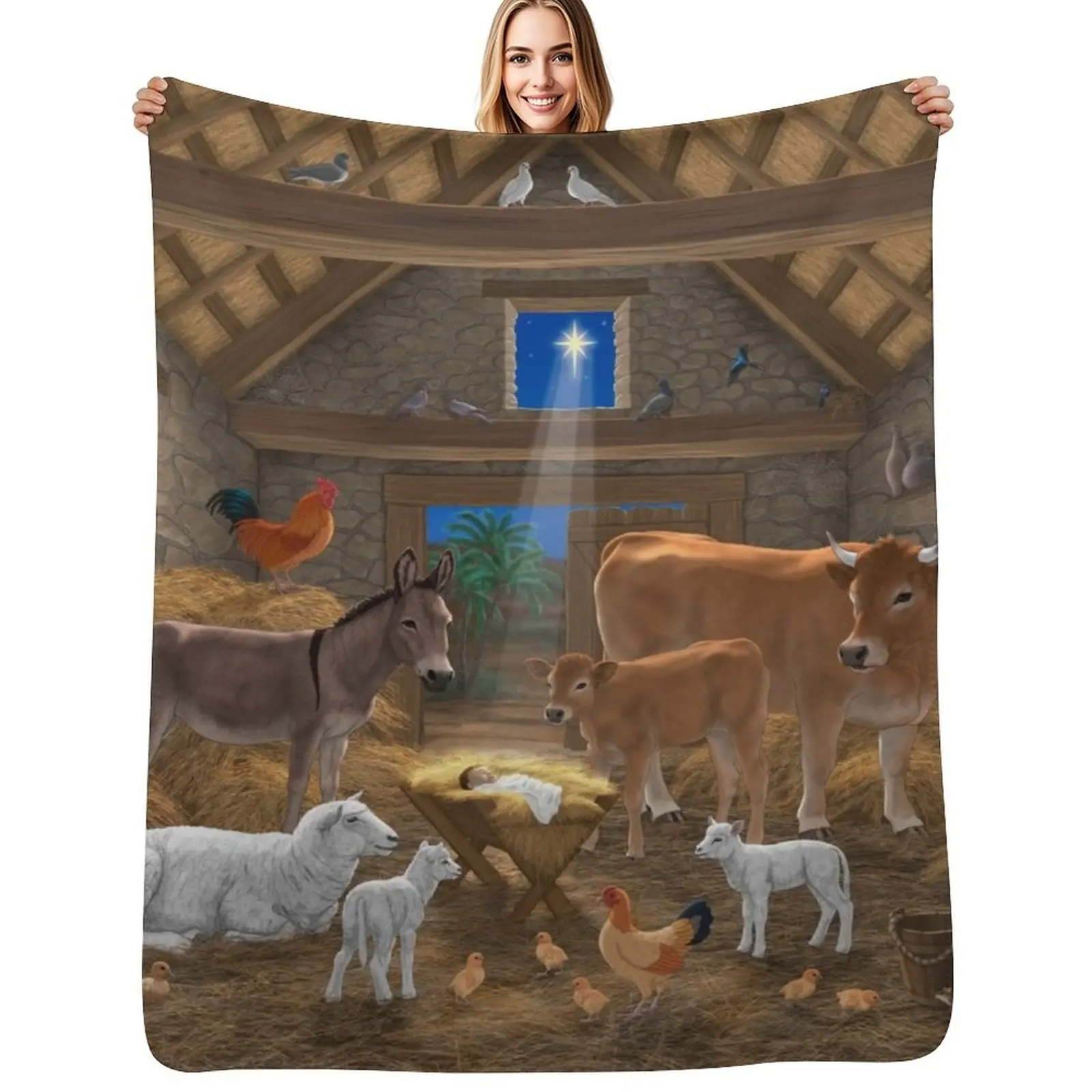 Baby Jesus In Manger Christmas Nativity Scene Throw Blanket Plaid Softest warm winter blankets and throws Picnic Soft Blankets