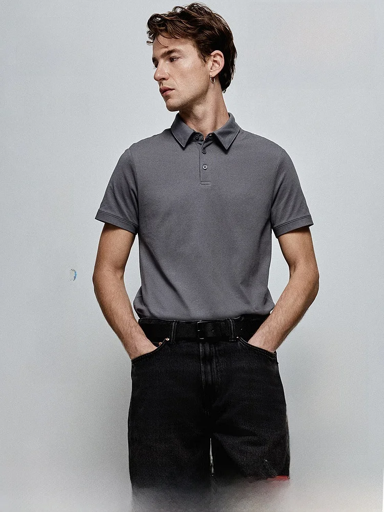 

Мужская футболка H&M с отложным воротником Coolmax, приталенная, тонкая, летняя, из хлопка...