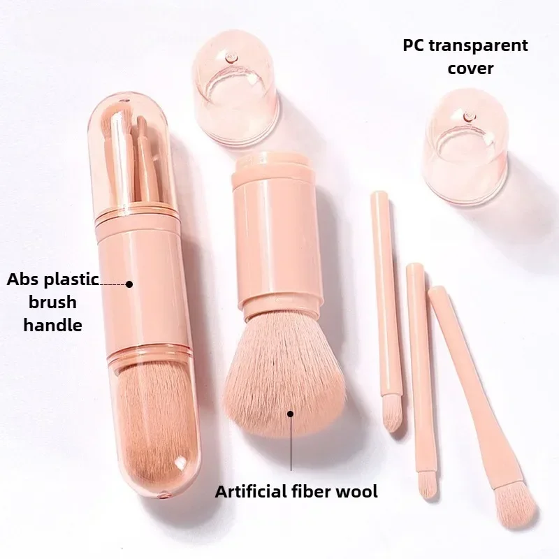 4-in-1-Reise-Make-up-Pinsel-Set, einziehbarer Kabuki-Pinsel und 3 kleine Pinsel für die Augen mit weichen Borsten, klein, tragbar für Touch
