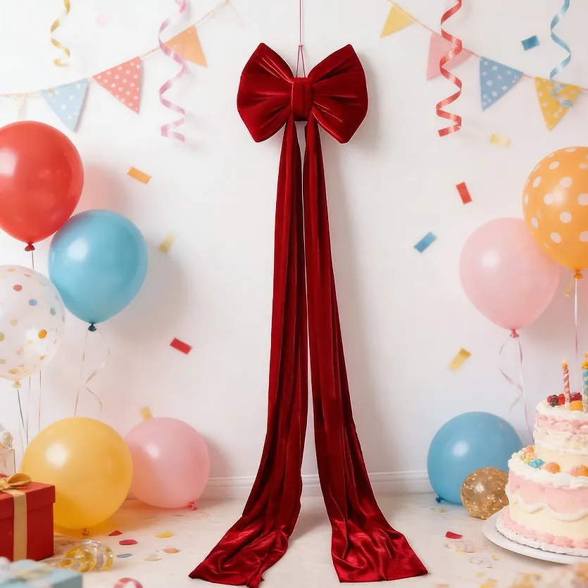 

40x200cm New Style Party Burgundy Velvet Bow with Large Train – Wedding Decor, Hanging Ornament, Birthday Party Decoration