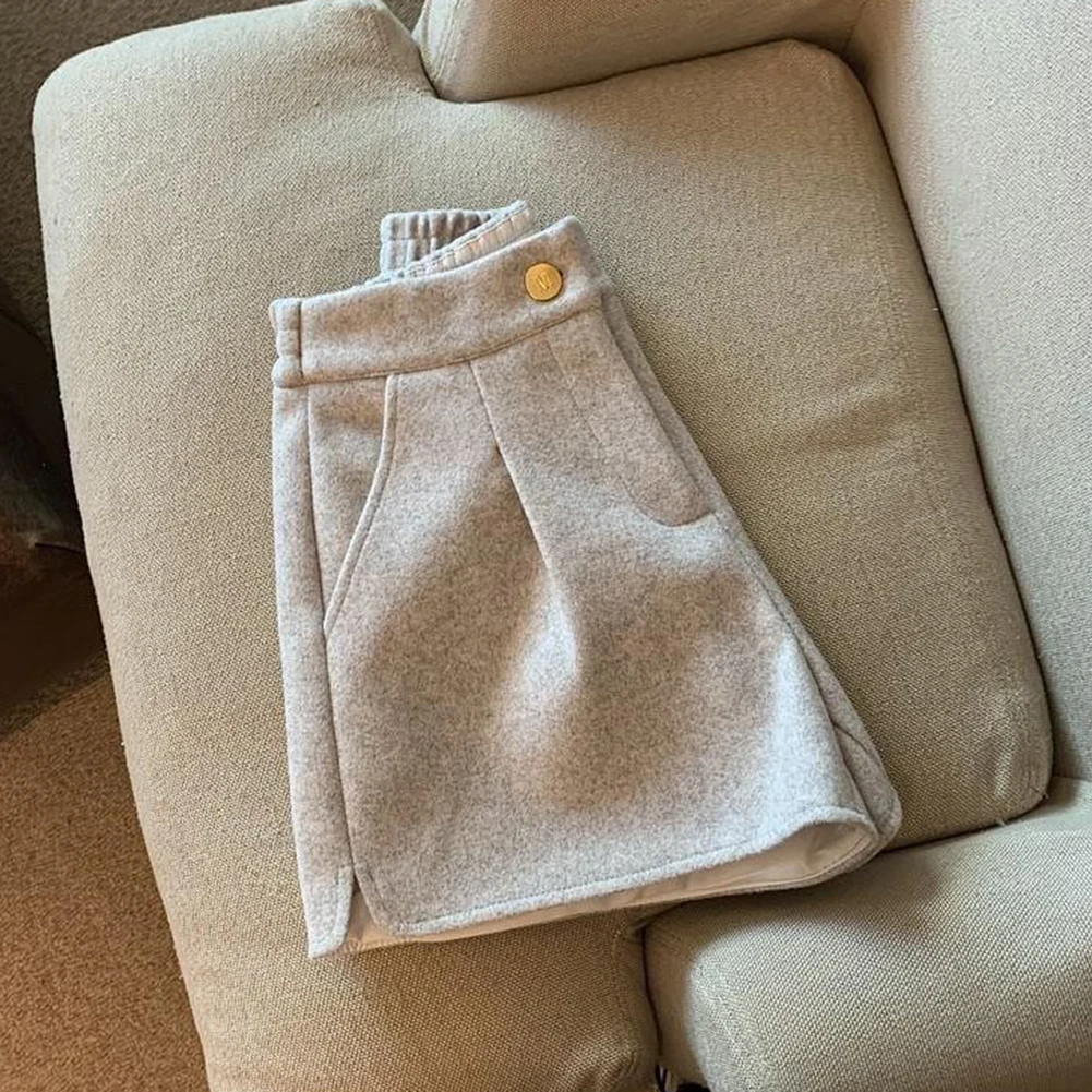Spring Autumn Fashion Woolen Wide-leg Shorts Casual Outings Solid Color Pattern Casual Fit Daily Commuting Wear