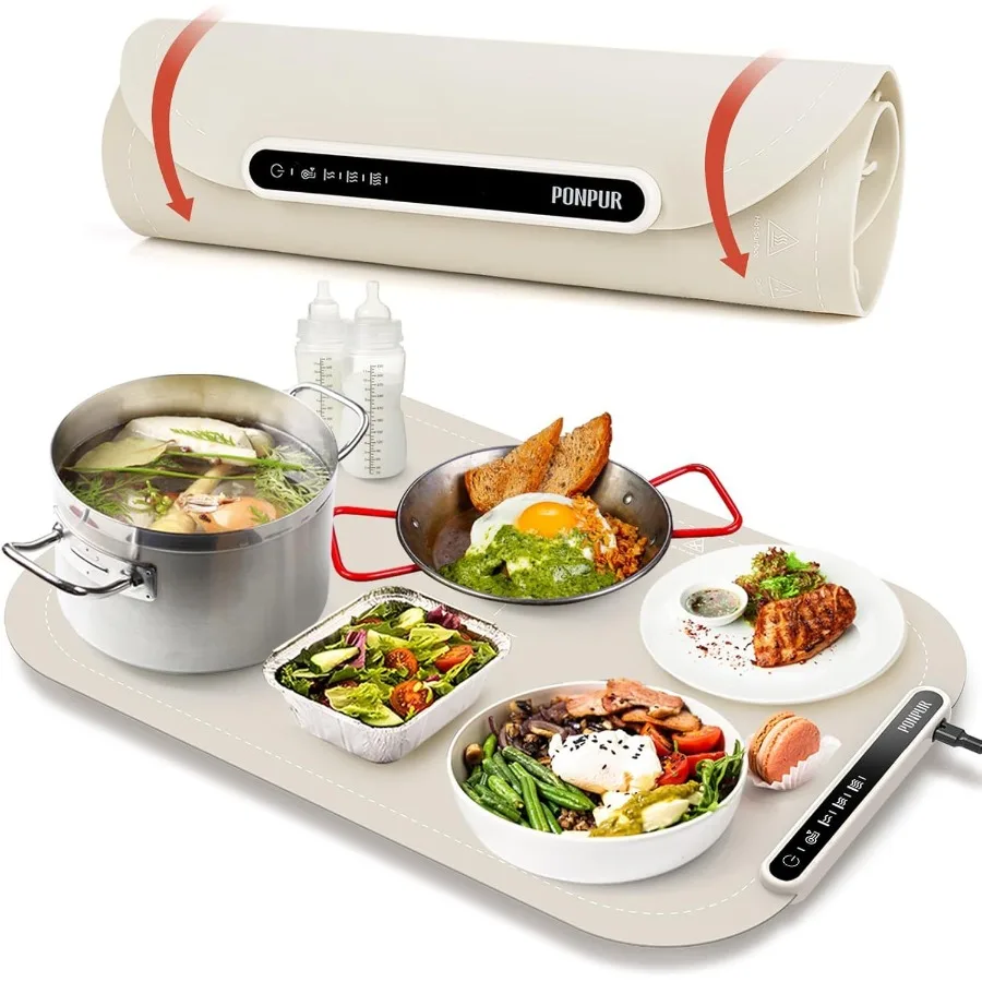 

Electric Warming Mat for Food 3 Adjustable Temperature PONPUR Silicone Food Warmer Tray for Parties Full Surface Heating Auto P