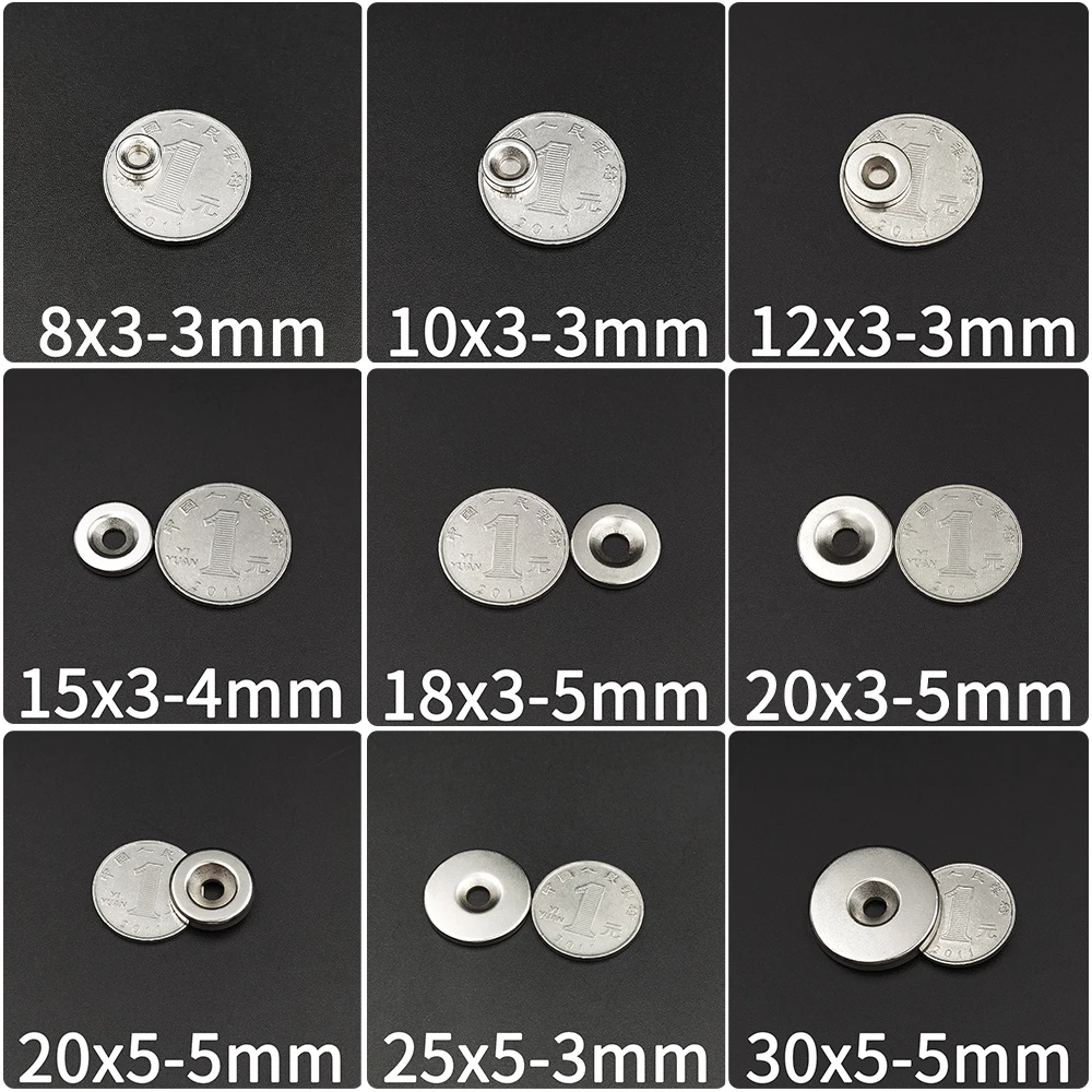 Super Strong Powerful Neodymium Magnets 8/10/12/15/20/25/30mm x3/4/5/6mm Small Circular Round Magnet with a Screw Hole in center