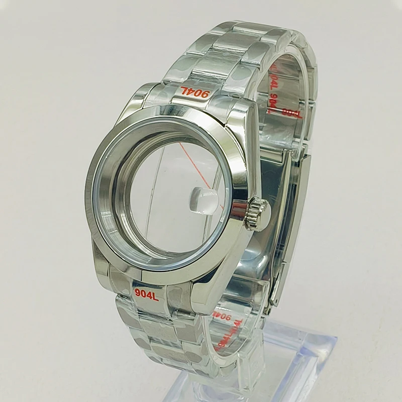 NH35 Case 36/39mm DJ Watch Case Sapphire Glass Transparent Back Cover With Steel Strap Fits NH35 NH36 4R 7S26 Movement Modified