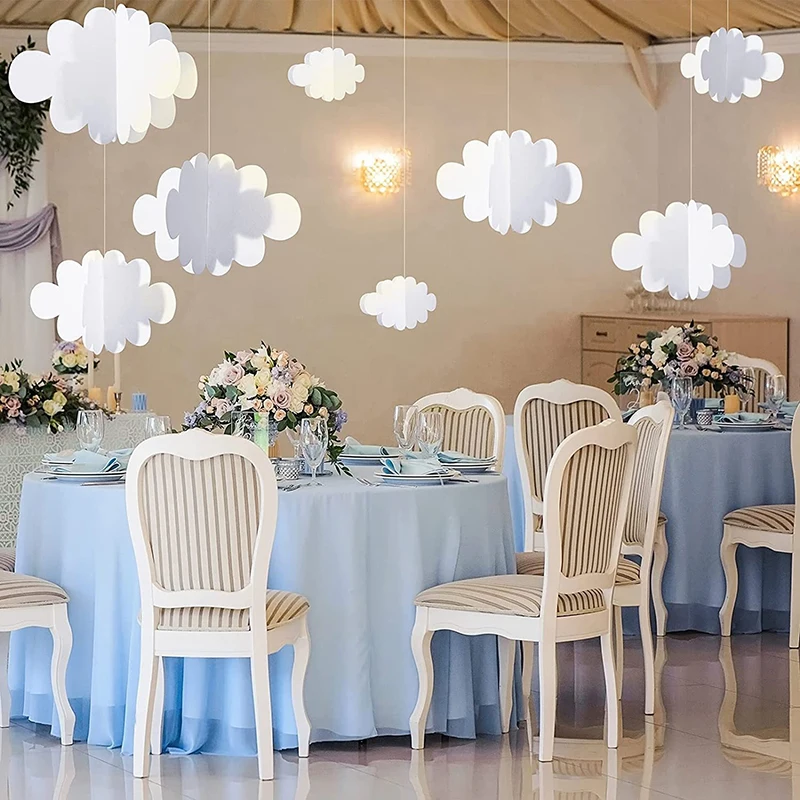 New-16Pcs 3D Cloud White Hanging Clouds For Ceiling Cloud Party Decorations Cloud Ornaments Hanging Ceiling Decoration