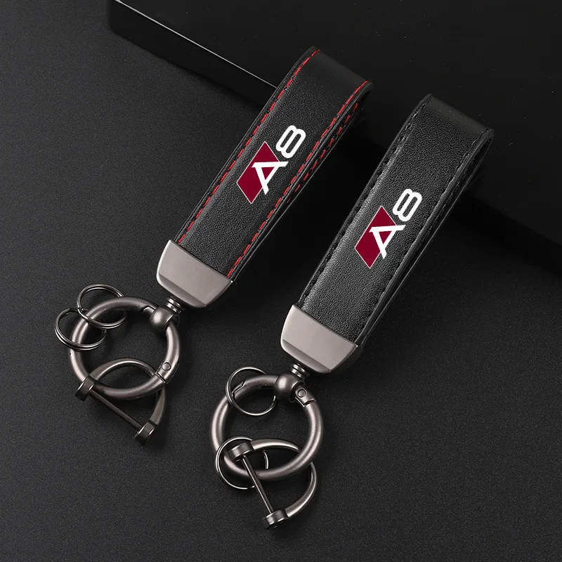Deluxe Leather Keychain with Car Badge Keychain Pendant For AUDI A8