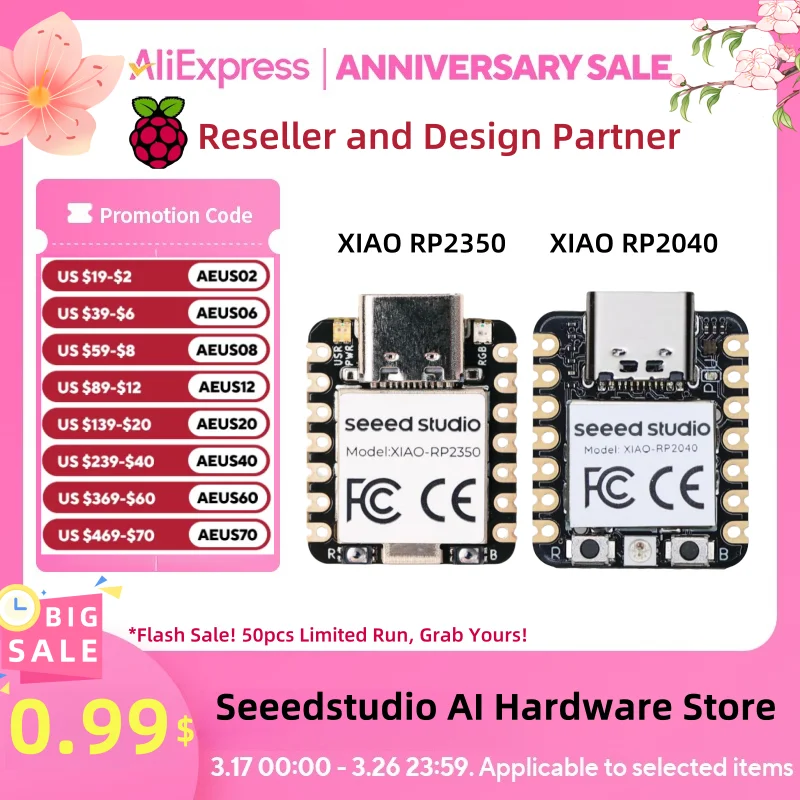 XIAO RP2350 - Seeed XIAO RP2040, Raspberry Pi RP2350, RP2040, MicroPython 지원, 520kB SRAM, GPIO 19개, 27μA, 온보드 RGB LED