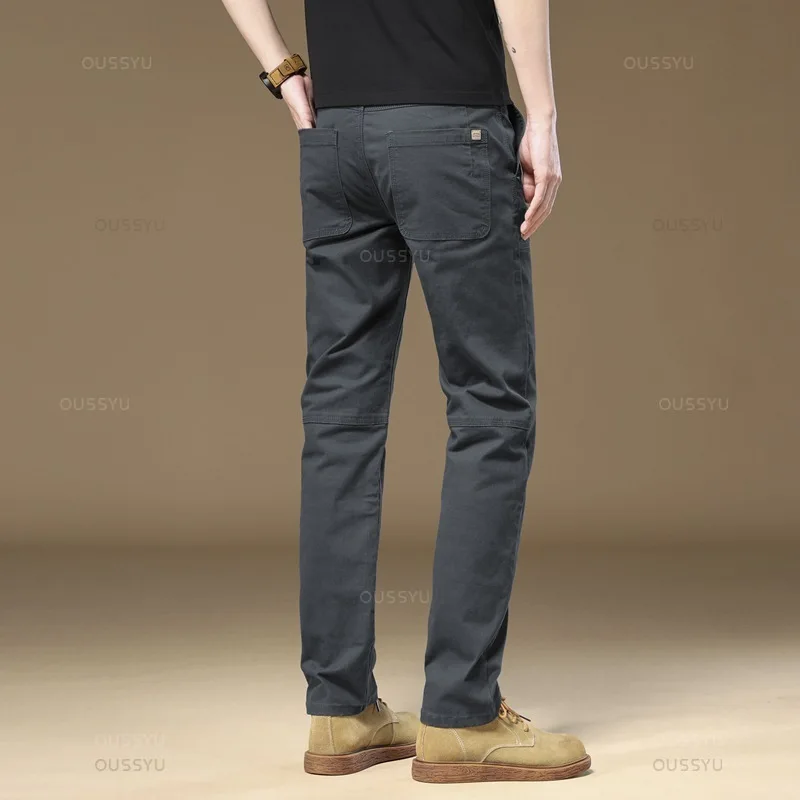 Brand Clothing Men\'s Cargo Work Pants 97%Cotton Thick Solid Color Wear Korean Grey Casual Trousers Male Large Size 38 40