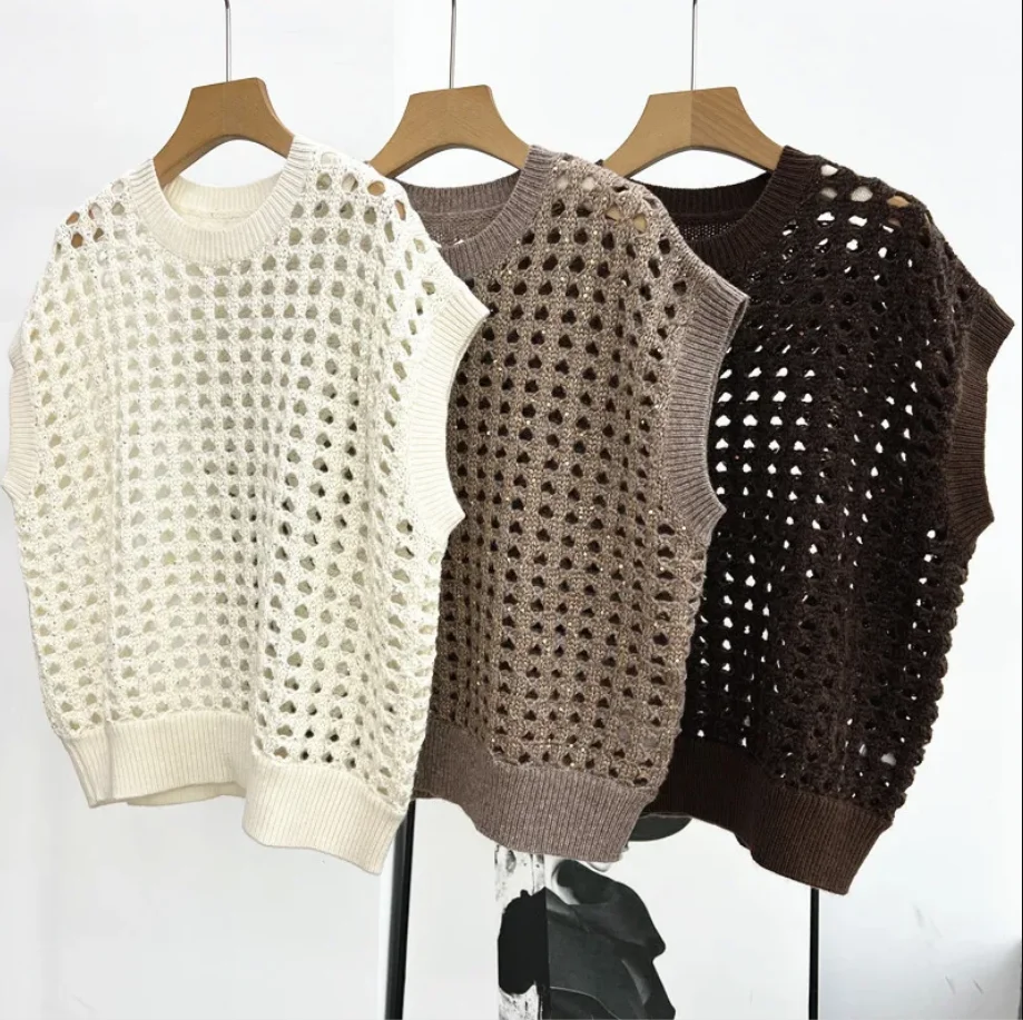 Frauen Herbst und Winter Neue Hohl Slip Schulter Gestrickte Pullover Mode Hohl Überrock