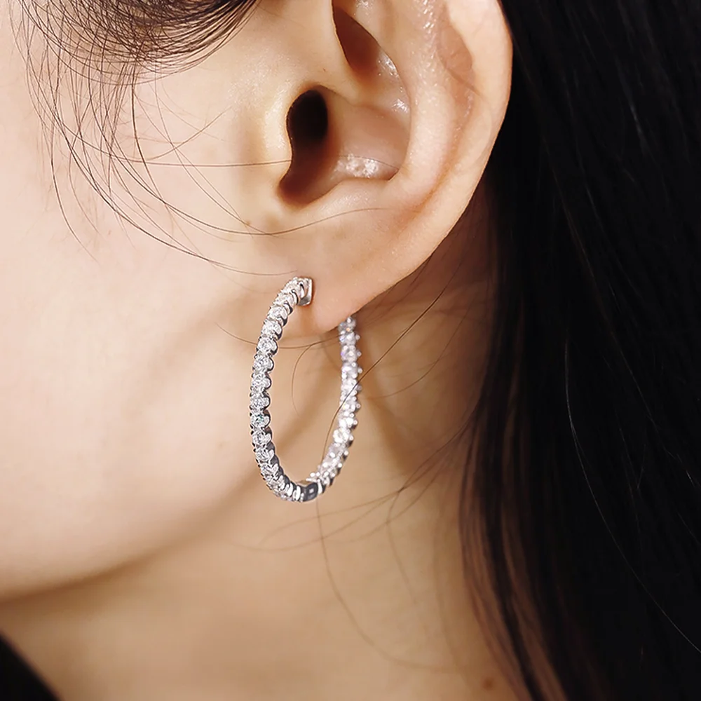 OEVAS 1.8MM Full Moissanite Hoop Earrings For Women 100% S925 Silver Plated 18K Gold D VVS Lab Diamond Earrings Jewelry Gift view 6