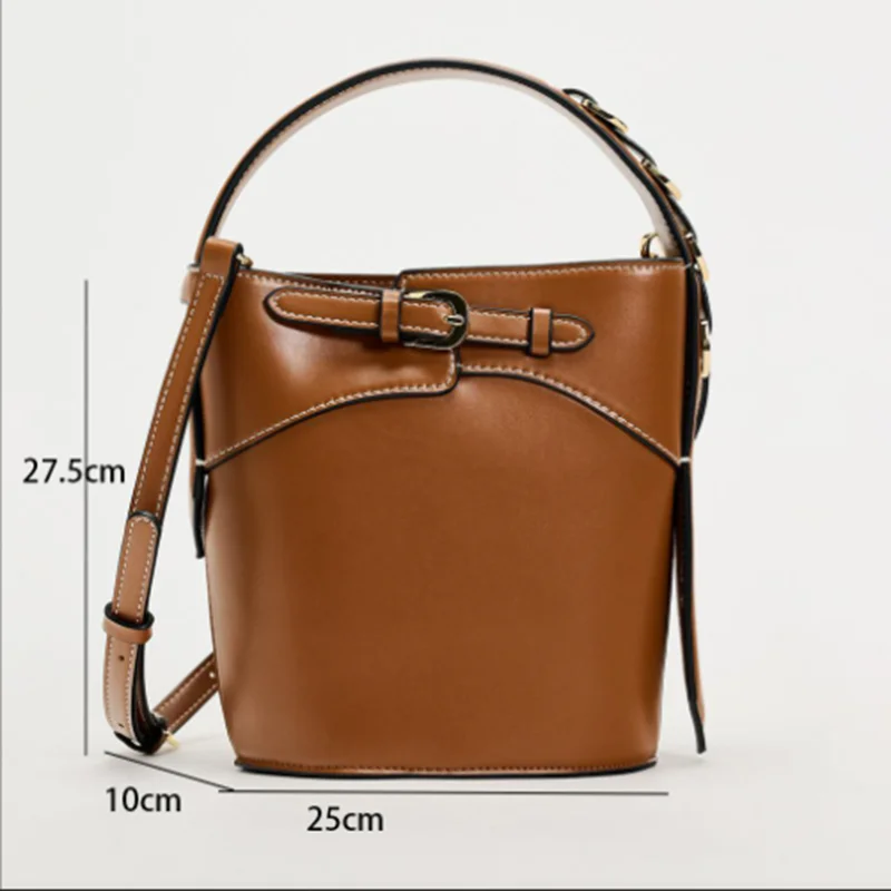 vintage-buckle-design-women's-bucket-bag-solid-color-pu-leather-lady-daily-commuting-shoulder-crossbody-bag-autumn-new-arrivals