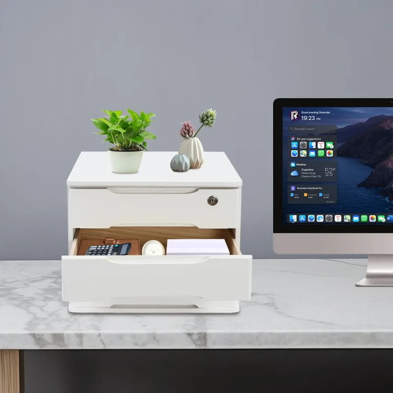 

3-storey White Storage Cabinet with Lock Wooden Bedside Table Storage Drawer Multifunctional Locker