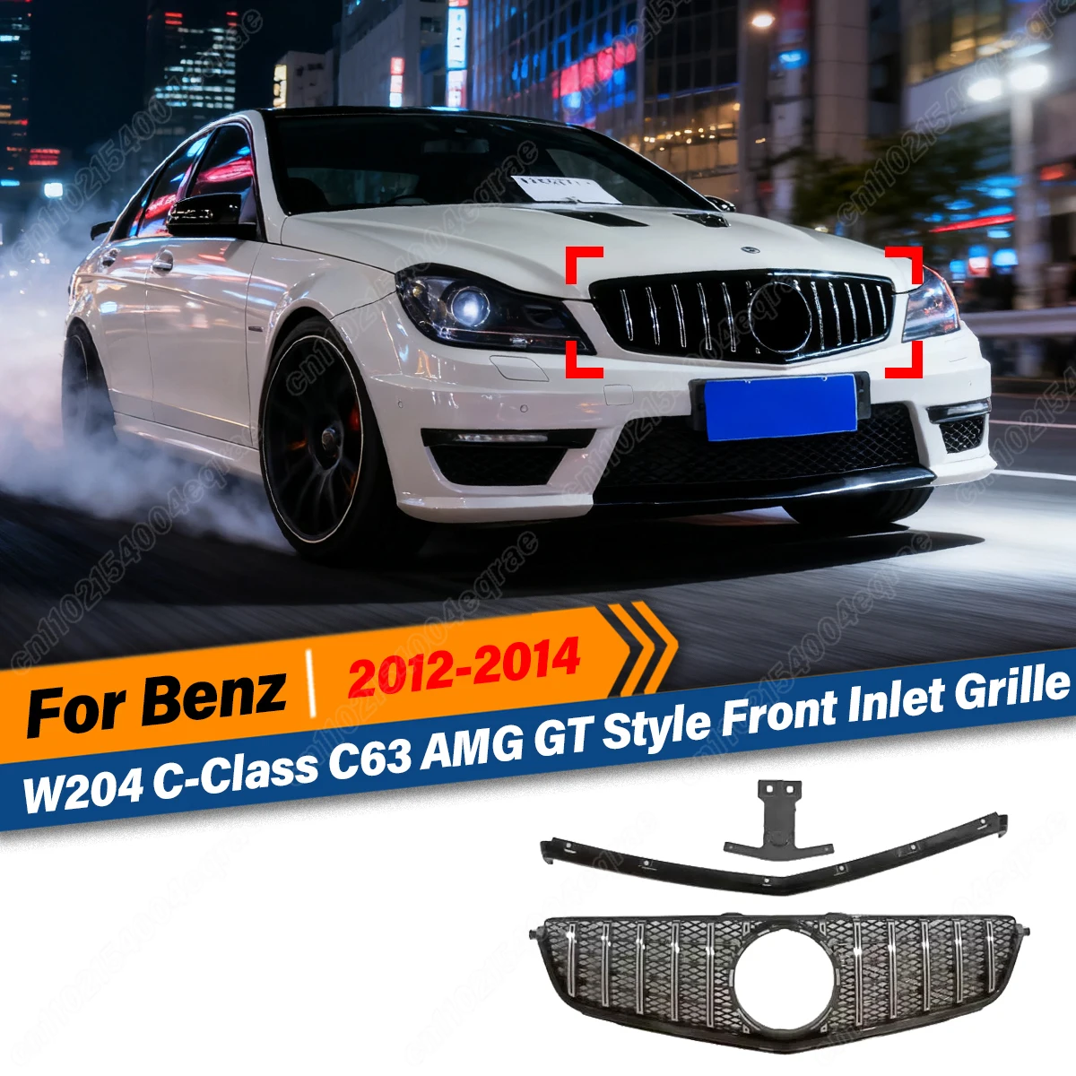 

For Mercedes-Benz W204 C-Class C63 AMG 2012 2013 2014 Front Inlet Grille Radiator Grill Upgrade GT Style Middle Mesh Tuning