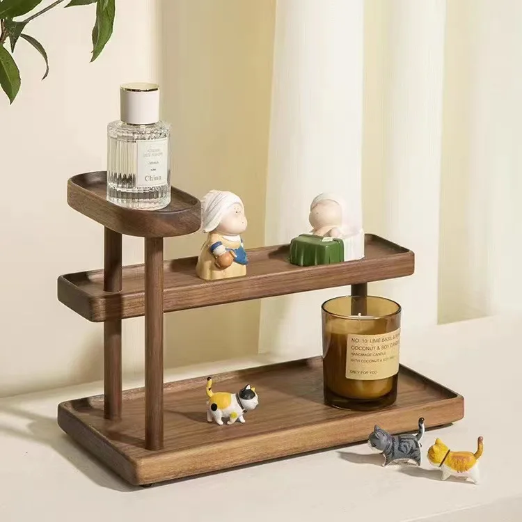Home Storage Perfume Shelf Creative Walnut Wood Sundry Storage Wooden Walnut Table Shelf Solid Wood Cup Holder Tea Storage Shelf
