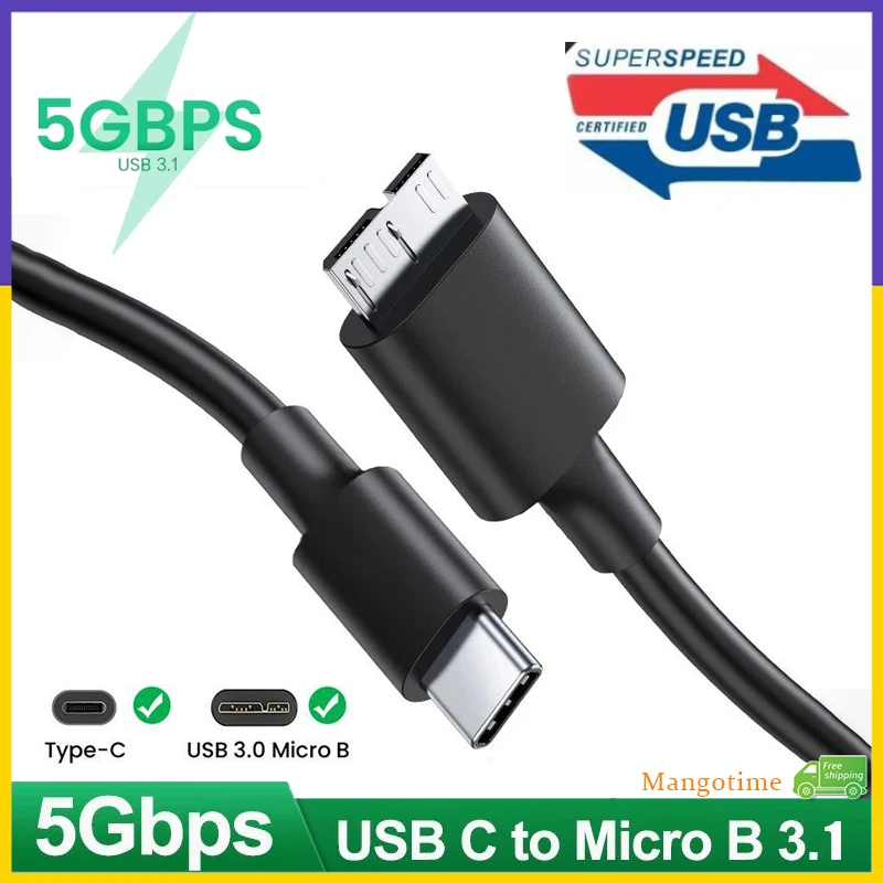 

【Fast Ship】USB 3.1 Type C to Micro B Data Cable Connector Cord for Hard Drive Smartphone 5GBPS Fast Sync Data Transfer Cord