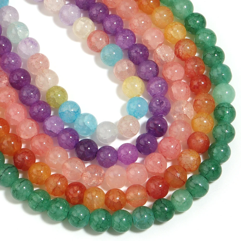 45 Stück 8mm Bunte Rissglasperlen Imitations-Jade Lose Perlen für Schmuckherstellung DIY Armband Halskette Schlüsselanhänger Handarbeiten – Detail 5