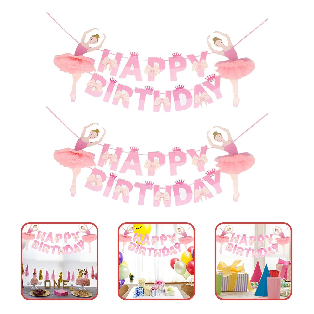 

2Pcs Ballet Birthday Party Decorations Ballerina Girl Happy Birthday Banner Party Hanging Decor Supplies Banner Decoration