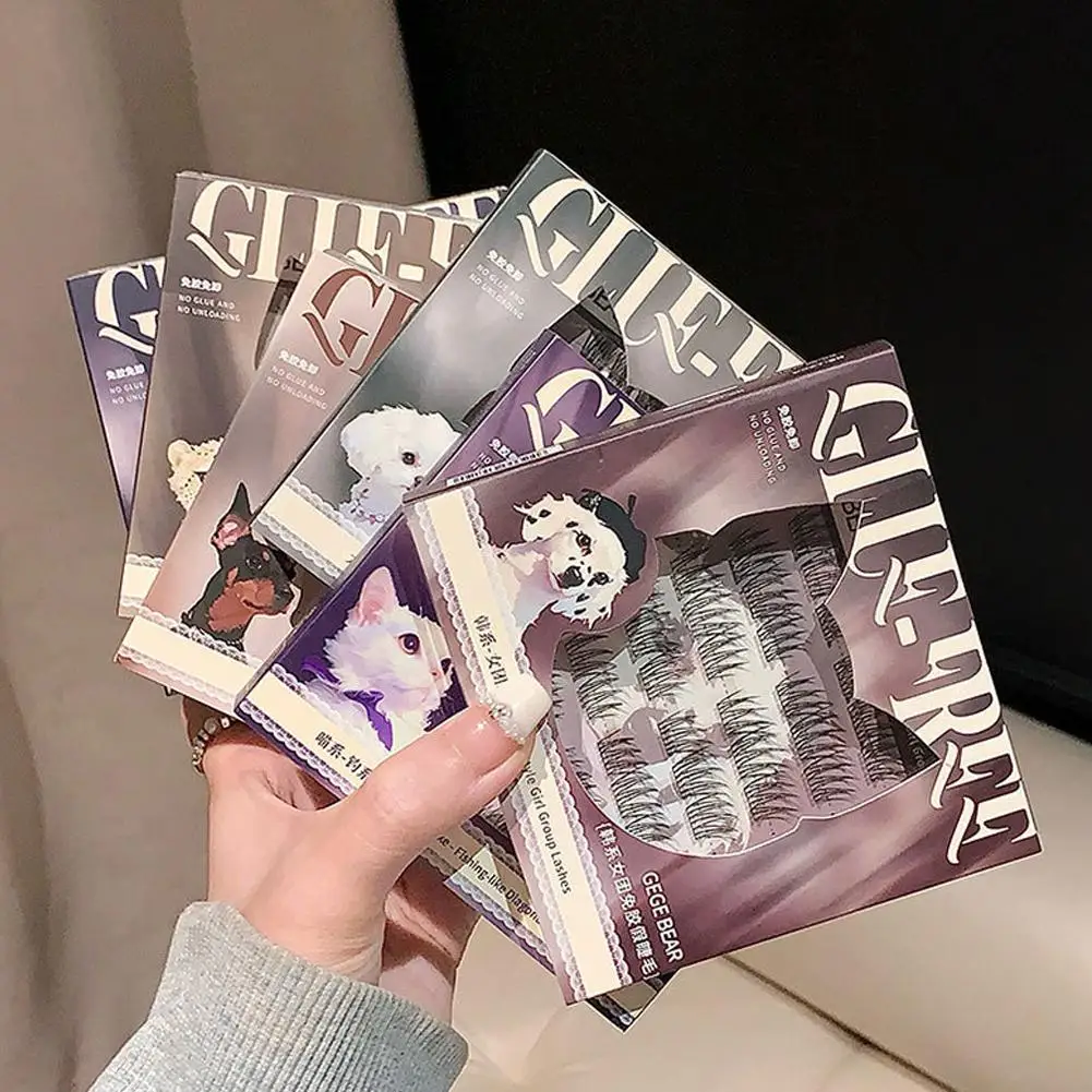 6種類の自己接着性接着剤不要つけまつげ DIY フォックスアイ効果 厚く長いセグメント化されたまつげ 再利用可能なふわふわナチュラルまつげ