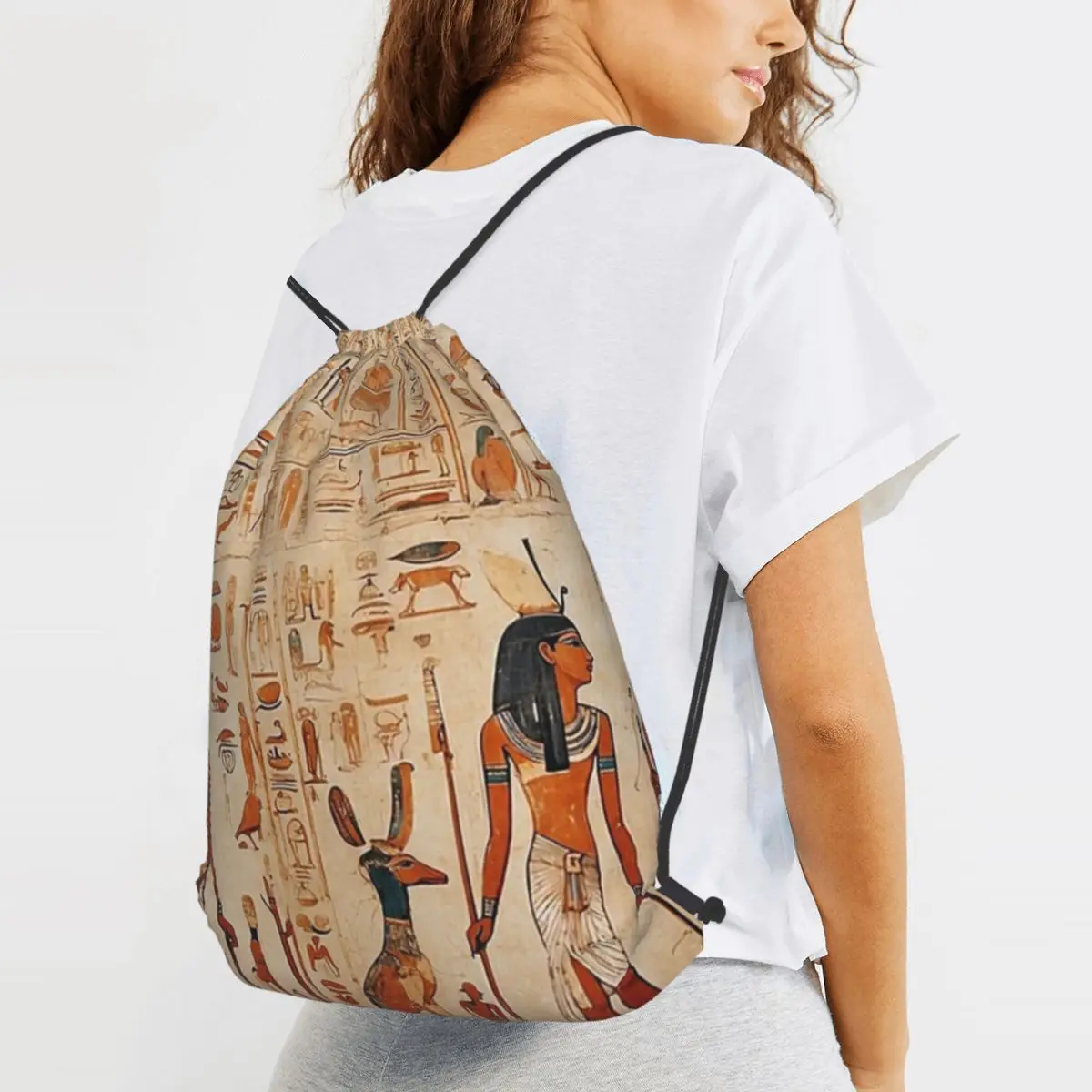 Ancient Egypt Mural Egyptian Mythology Backpacks Portable Drawstring Bags Sports Bag Book Bags for Man Woman Students