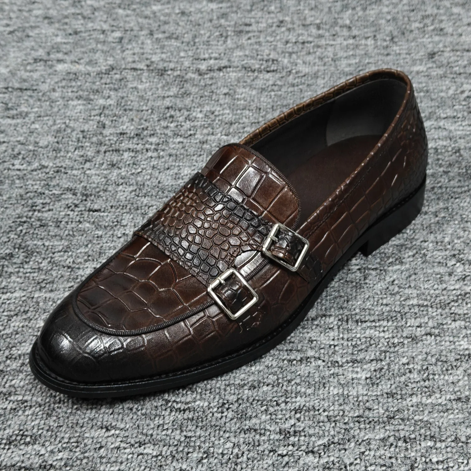 Fashion Handmade Genuine Leather Loafers Classic Double Strap Dress Office Shoes Comfort Anti-Slippery Business Spring