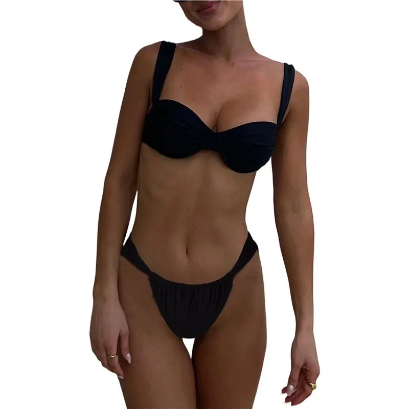 

Комплекты бикини для женщин: топ-халтер, треугольные плавки-стринги с V-образным вырезом, высокая талия, стринги-танга, купальники из 2 частей