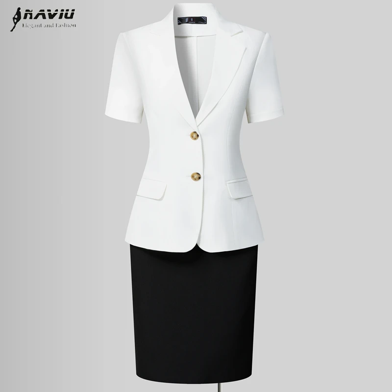 

Элегантное пальто NAVIU для женщин, офисный формальный модный жакет, однотонный блейзер с коротким рукавом на одной пуговице и юбка, женская рабочая одежда