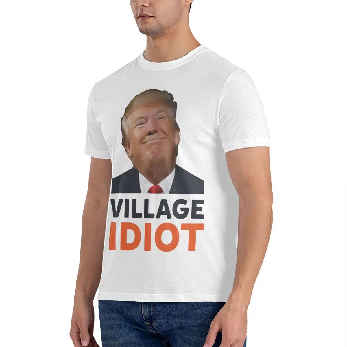 Village Idiot T-Shirts Men Donald Trump Funny 100% Cotton Tees Round Neck Short Sleeve T Shirts Birthday Present Clothing