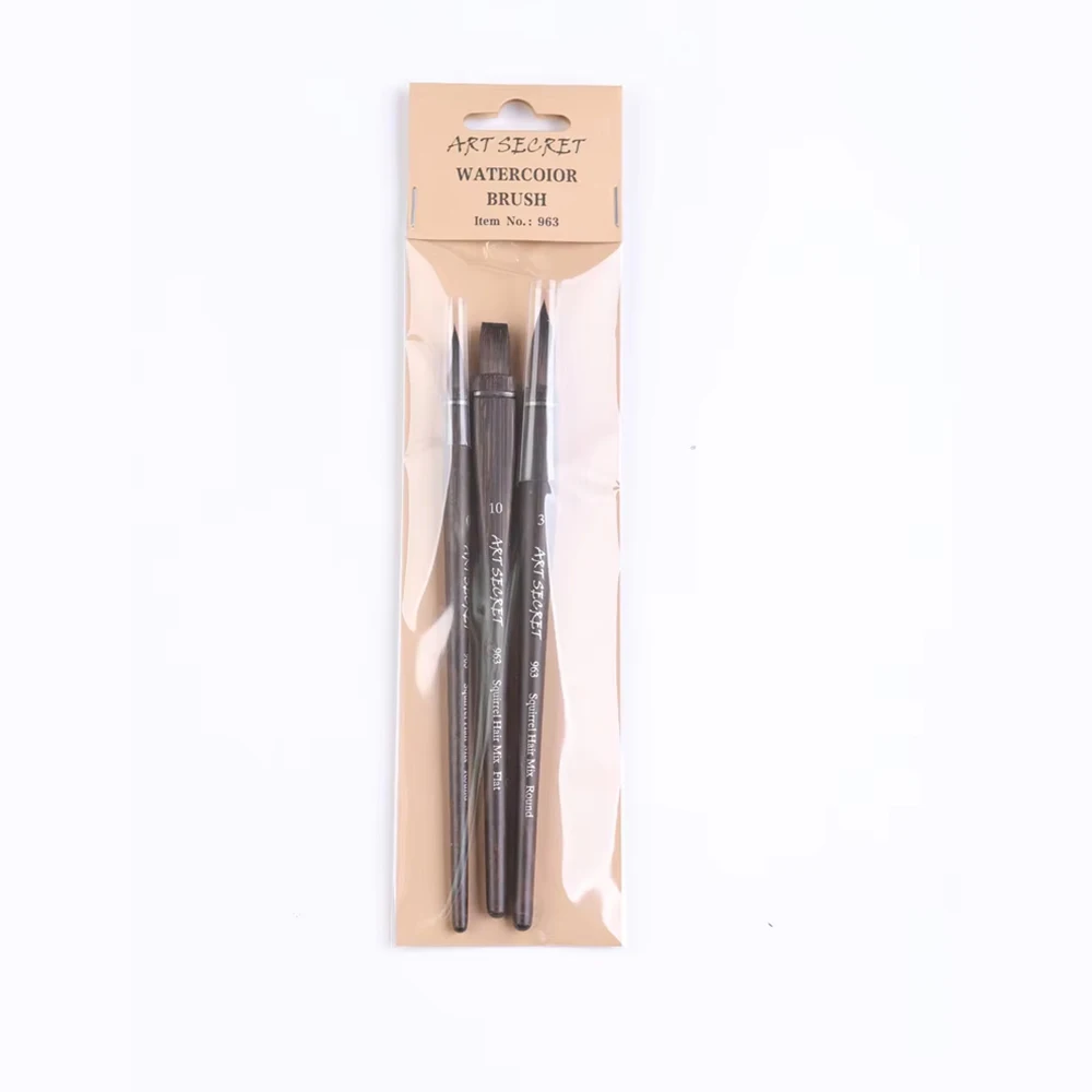 ArtSecret New Arrivals Professional Watercolor Brushes #963 3/Set Squirrel Hair Mix Smoked Bamboo Handle Acrylic Paints Art Tool