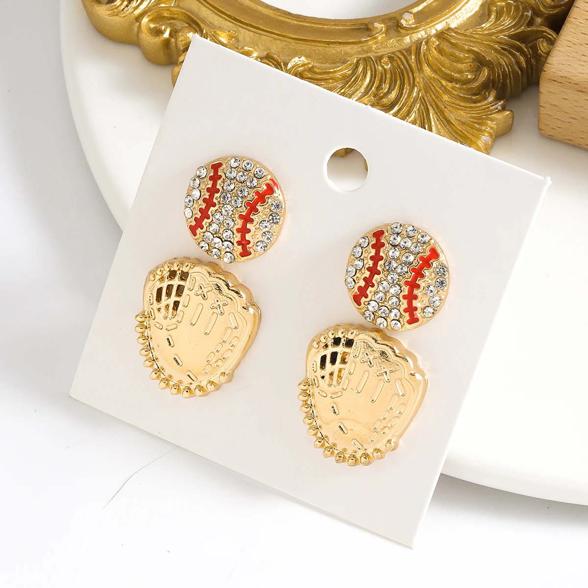 4 Pcs/set Rhinestone Sporty Stud Earrings Creative Designed Basketball Baseball Table Tennis Sport Earrings For Women Accessory