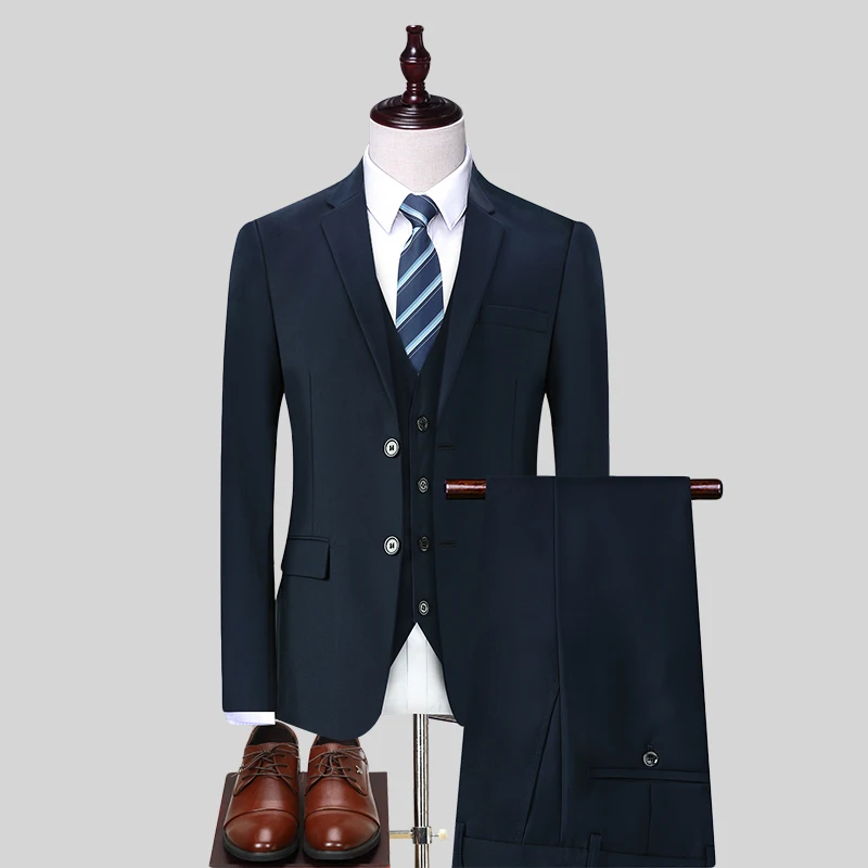 2024 Men's Business Casual Professional Dress (suit + Vest + Trousers) Slim-fit Groom Best Man Wedding Three-piece Dress Trend