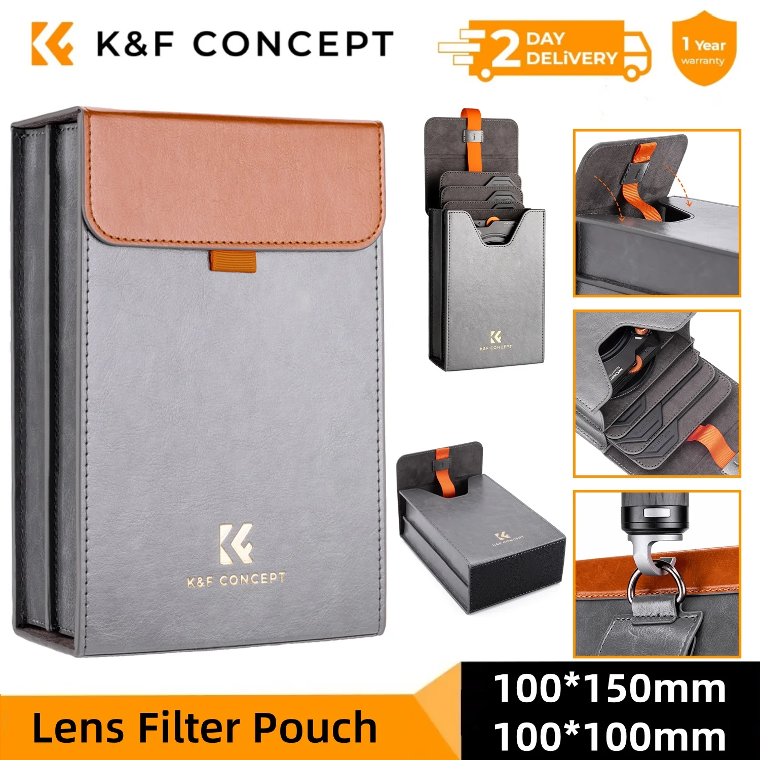 K&F Concept Lens Filter Pouch Case Waterproof Leather Square Filters Bag For 3 Lens Filters+1 Filter Holder 100x150mm/100x100mm