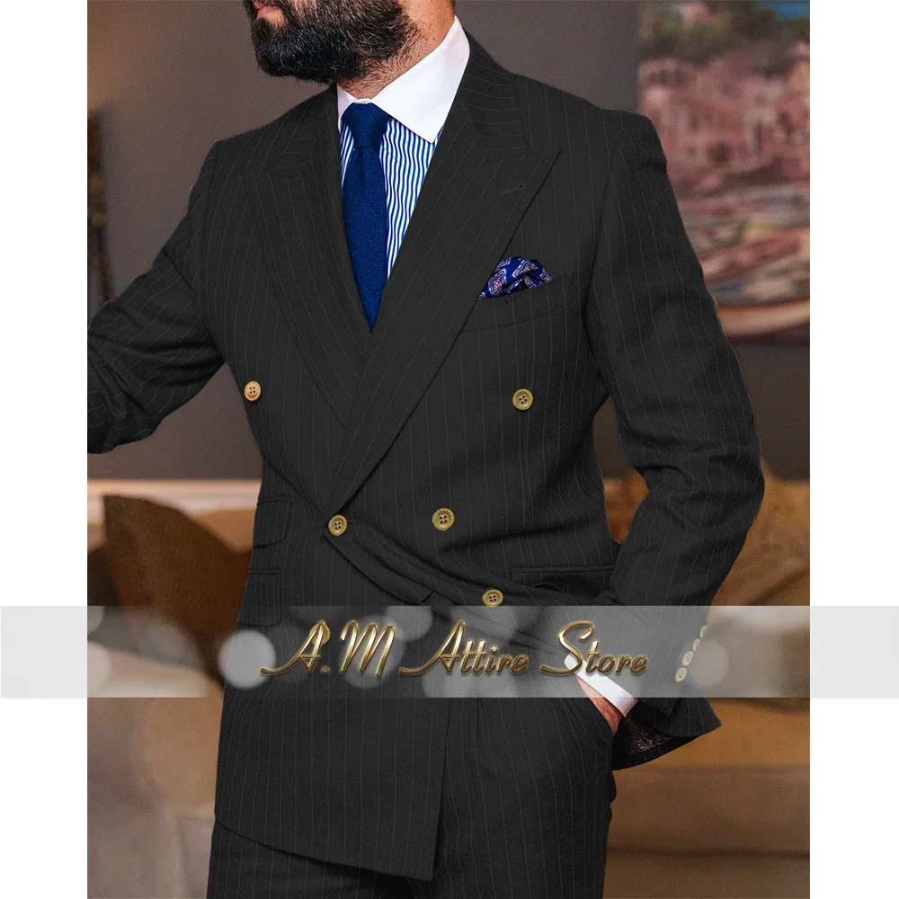 Costume rayé pour homme, veste croisée et pantalon, ensemble 2 pièces gris italien pour mariage, mar