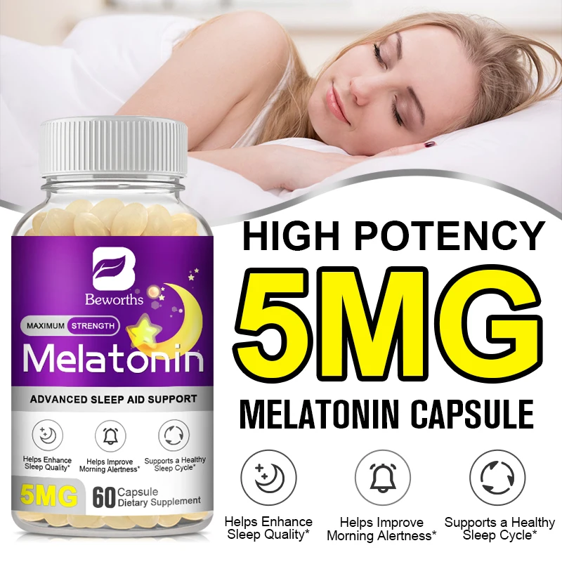 BEWORTHS 5MG Melatonin Capsules Sleep Better Prolong Sleep Time No Insomniac Improve Sleep Quality Help Sleep Deep Sleep