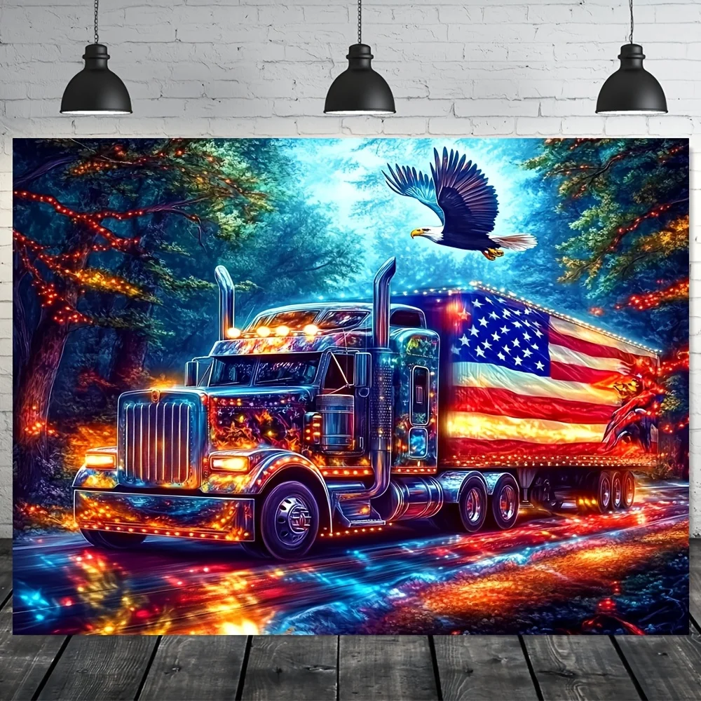 VIKAMA American Truck Eagle Flag Tapestry Living Room Decoration Retro Motorcycle Independence Day Room Decoration