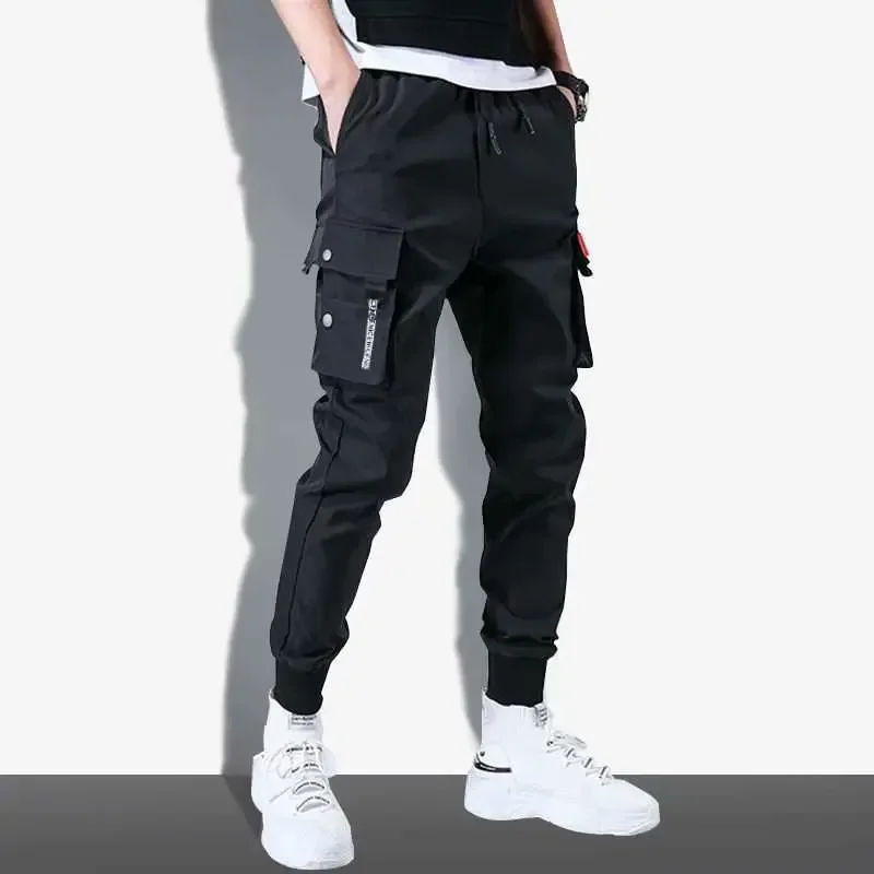 Classic Streetwear Casual Men Ribbons Harem Jogging Pants Male Slim Fit Spring Cargo Pants Multi-Pockets Women Trousers k32