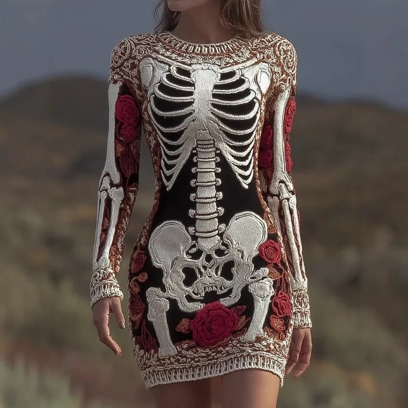 Halloween popular 3D digital printing women's clothing slim-fitting hip skirt sweater soft feel long skirt casual wear