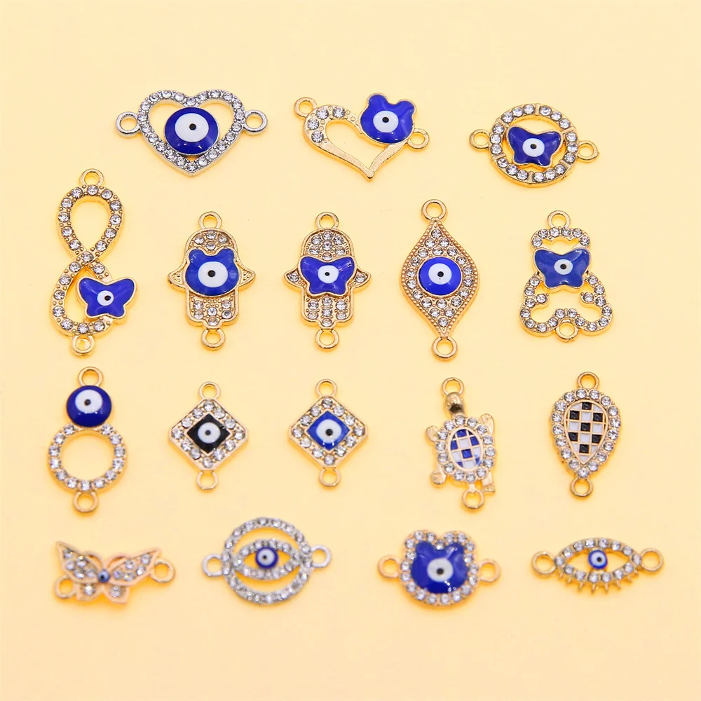 6Pcs Mixed Lucky Blue Eyes Butterfly Connector Charm for Women\'s Bracelet DIY Jewelry Making Accessories Enamel Alloy Pendant