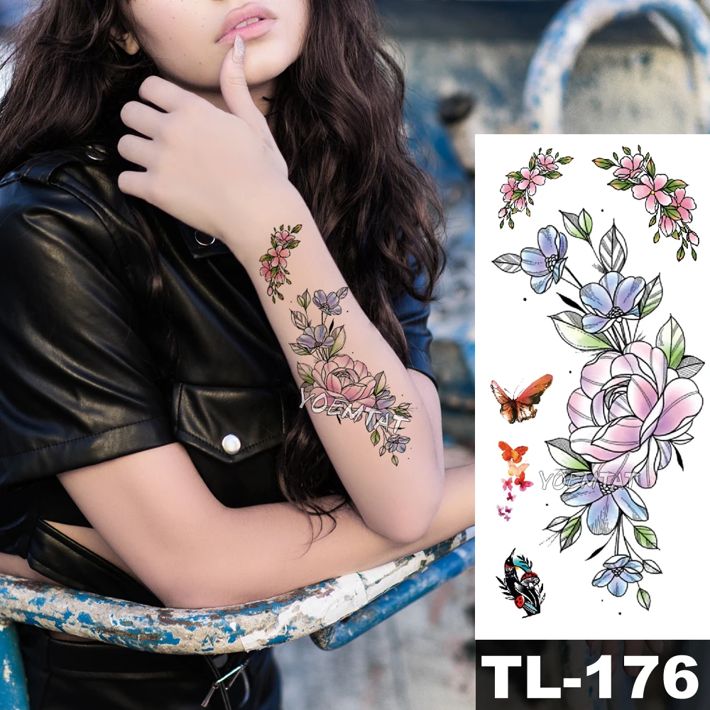 Waterproof Temporary Tattoo Sticker 3D Flower Sexy Shoulder Fake Tatoo Women Color Lifelike Natural Safe Water Transfer Printing