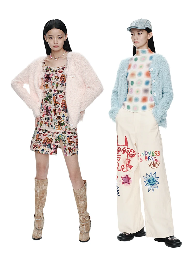 

Мягкий пушистый женский открытый кардиган, вязаный свитер Cloud, мягкая смесь полиэстера, длинный свеч V-Ne, средней длины, застежка на одной пуговице