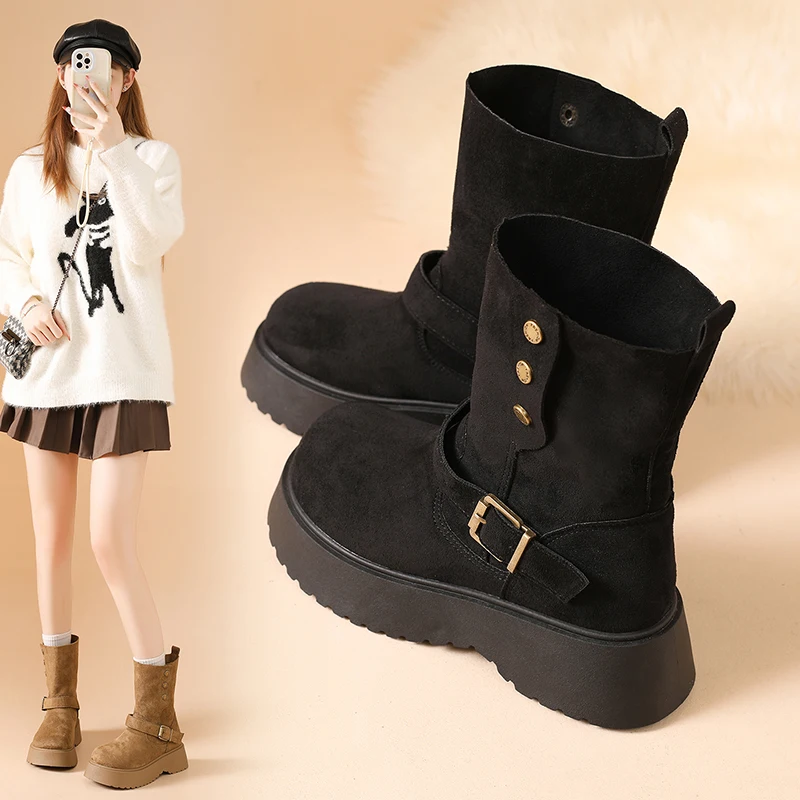 

Thick-soled fashion boots, mid-calf boots, retro versatile slim boots BV322-3