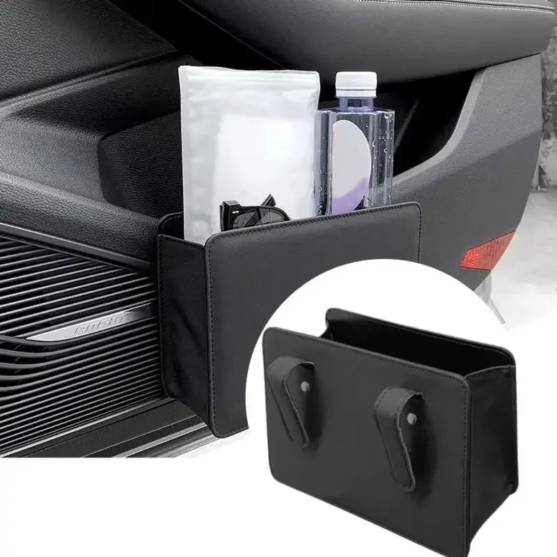 Multifunctional Car Trash Bin PU Leather Solid Color Seatback Hanging Storage Box Foldable Structure Car Door Storage Box view 2