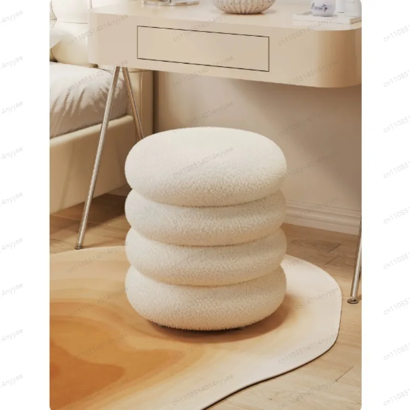 Available in 3 Colors, This Lamb Wool Round Stool/sofa Footstool/low Chair Is Perfect for Home Use,a Compact Shoe Changing Stool