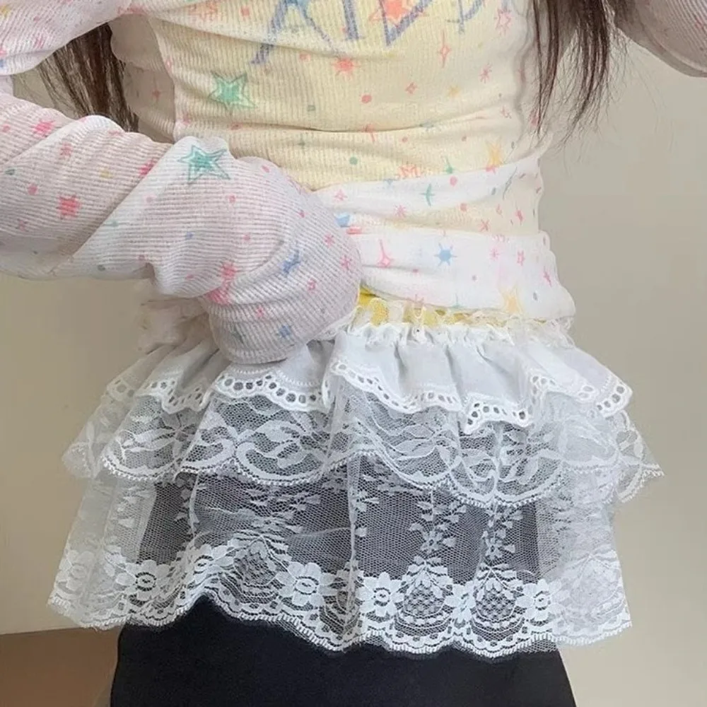 

Embroidered Flower Lace Layered Gauze Skirt See Through Y2K Streetwear Ruched Skirts Harajuku Pleated Skirts Jeans Decoration