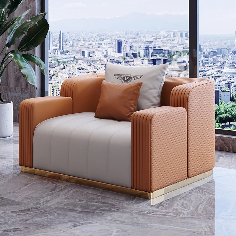 Sofá de cuero ligero de lujo, combinación de diseño minimalista moderno de alta gama para tres o cuatro personas, muebles de sala de estar