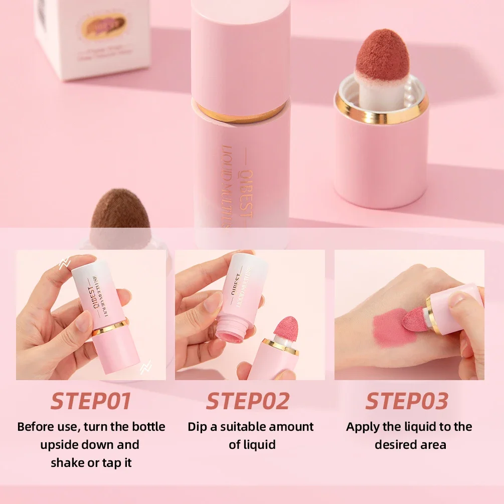 Qibest Matte Face Fard liquido Guancia liscia Fard per occhi Evidenziatore Multi-uso Stick Rouge Contorno liquido duraturo Trucco Bronzer